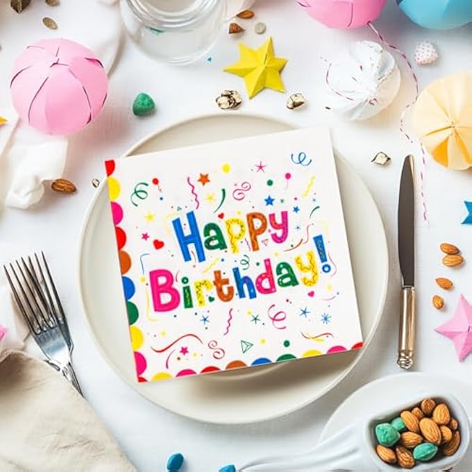 SERVIETTES BIRTHDAY 13 INCH COLOURFUL PARTY NAPKINS GIRLS BOY CHILD BIRTHDAY CELEBRATION 33 X 33 CM 25 PIECES - Image 4